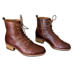 Kork Ease Calista brown leather lace up ankle booties side zip sz 8 boho western